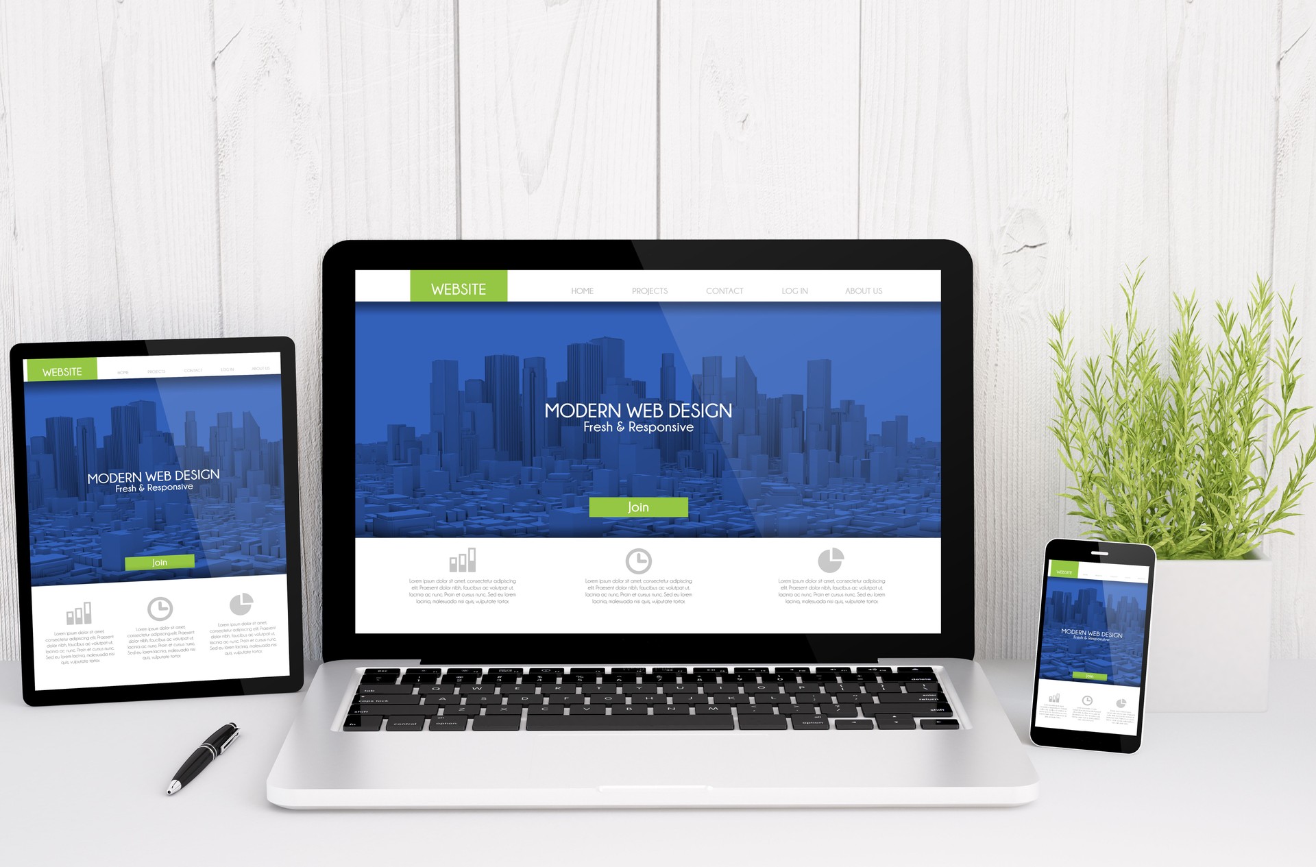 devices on table with responsive design